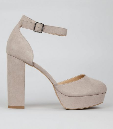 Wide Fit Grey Suedette Platform Heels | New Look