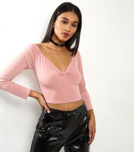 Motel Pink Long Sleeve Crop Top | New Look