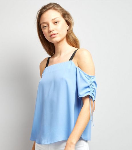 Blue Ruched Sleeve Top | New Look