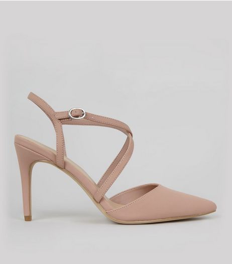 Shell Pink Pointed Cross Strap Heels | New Look