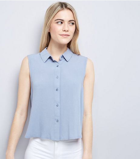 Blue Cropped Sleeveless Shirt | New Look