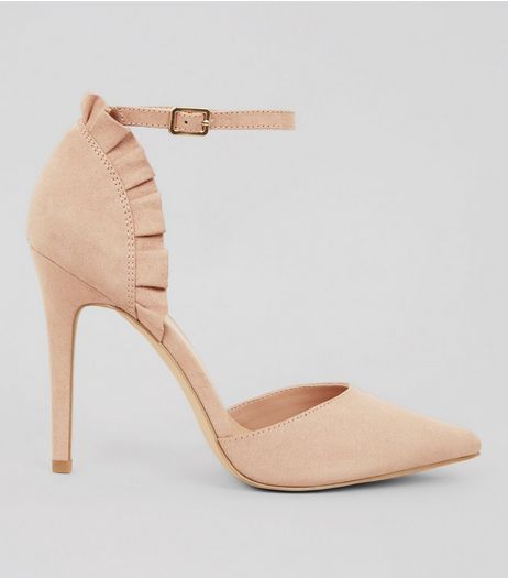 Nude Suedette Frill Trim Pointed Heels | New Look
