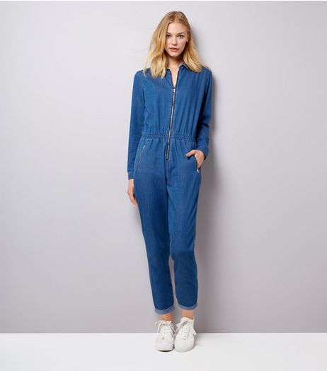 Blue Zip Front Long Sleeve Jumpsuit | New Look
