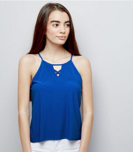 Teens Blue Crepe Jersey Lattice Front Cami | New Look