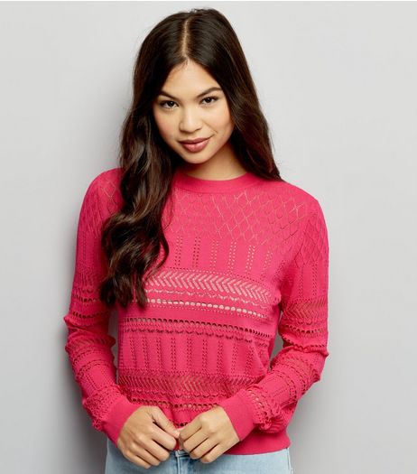 Bright Pink Cut Out Long Sleeve Jumper | New Look
