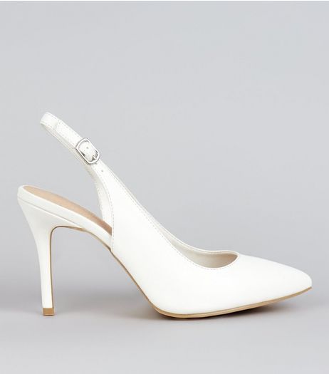 White Comfort Patent Sling Back Pointed Heels | New Look