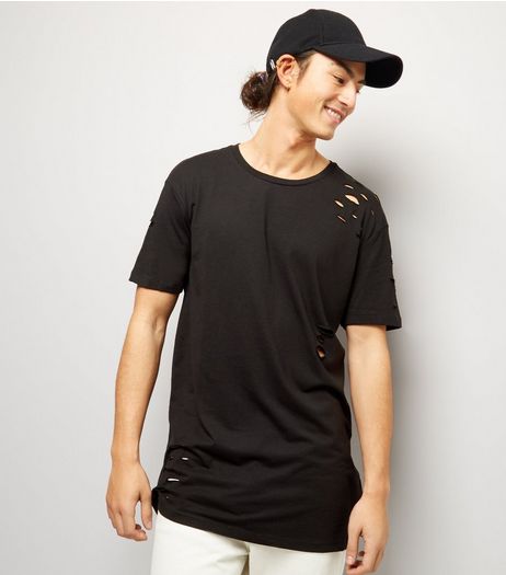 Black Ripped Longline T-Shirt | New Look