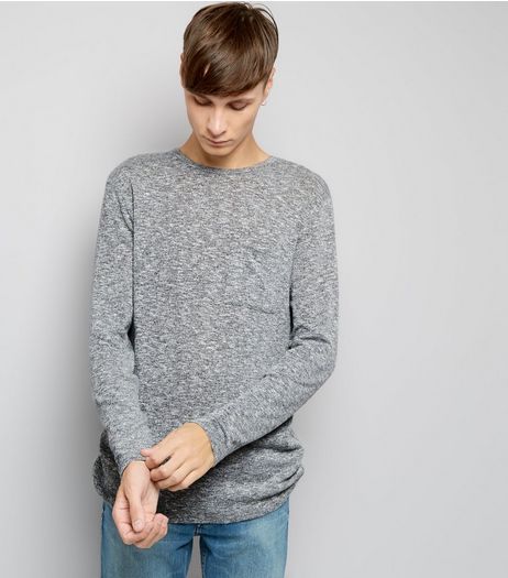 Grey Fine Knit Pocket Front Jumper | New Look