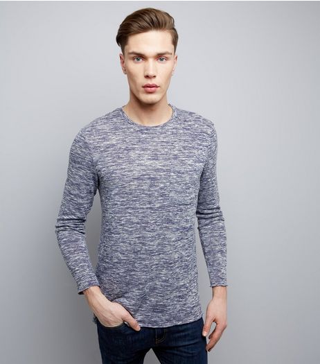 Blue Fine Knit Crew Neck Pocket Front Jumper | New Look