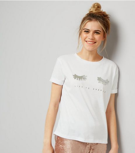 Cameo Rose White Live To Sparkle Print T-Shirt | New Look