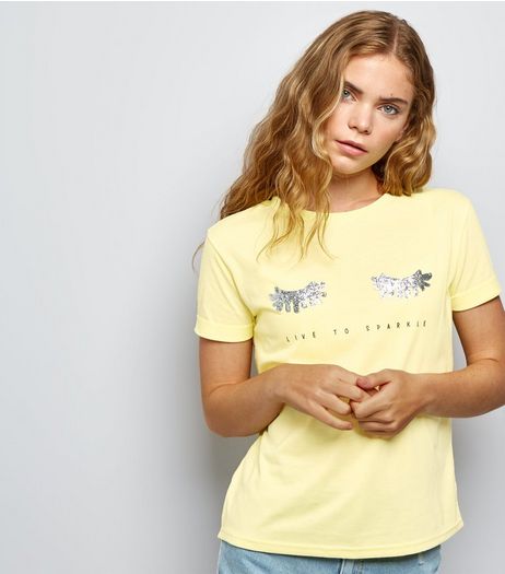 Cameo Rose Yellow Live To Sparkle Print T-Shirt | New Look