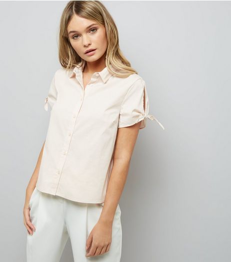 Shell Pink Cold Shoulder Tie Sleeve Shirt | New Look