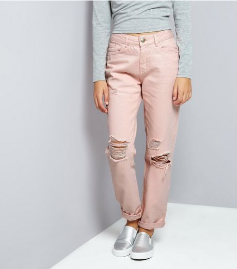 Teens Shell Pink Ripped Mom Jeans | New Look