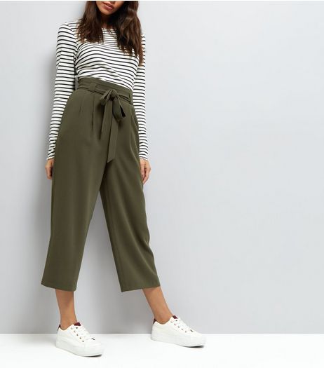 Khaki Tie Front Culottes | New Look