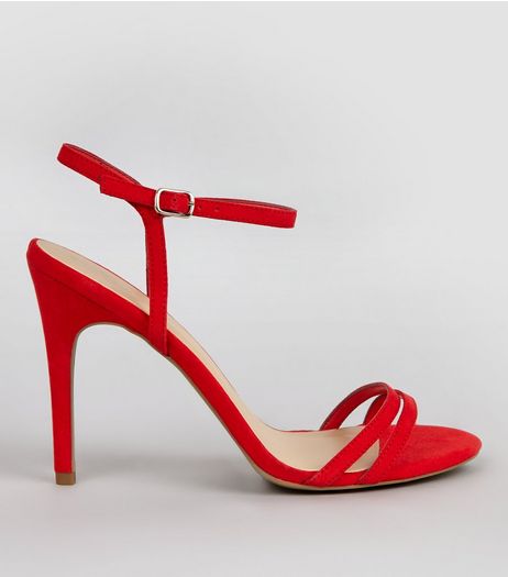 Red Suedette Double Strap Heeled Sandals | New Look