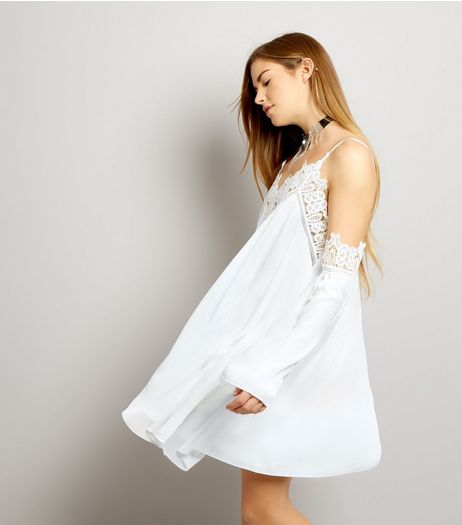 Parisian White Crochet Trim Cold Shoulder Dress | New Look