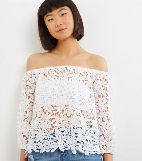 Parisian White Crochet Bardot Crop Top | New Look