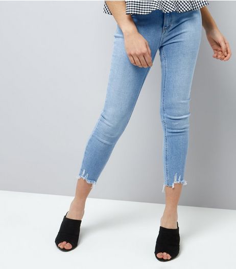 Blue Fray Hem High Waist Skinny Hallie Jeans | New Look