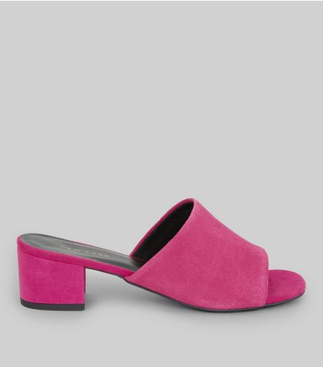 Bright Pink Suede Heeled Mules | New Look