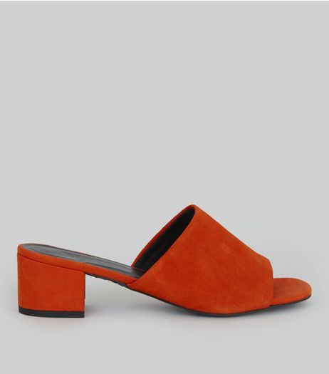 Bright Orange Suede Heeled Mules | New Look