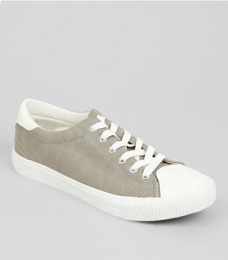 Grey Contrast Toe Trainers | New Look