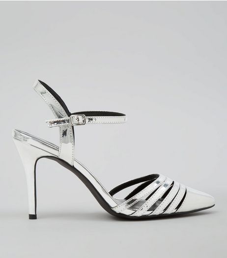 Silver Metallic Pointed Ankle Strap Heels | New Look