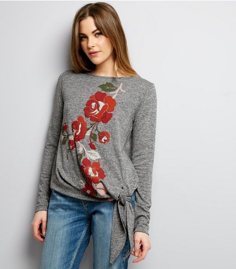 Carpe Diem Light Grey Floral Tie Front Top | New Look