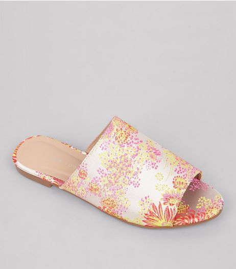 Pink Floral Brocade Mules | New Look
