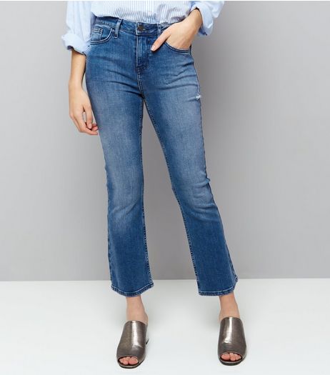 Blue Kick Flare Cropped Jeans | New Look