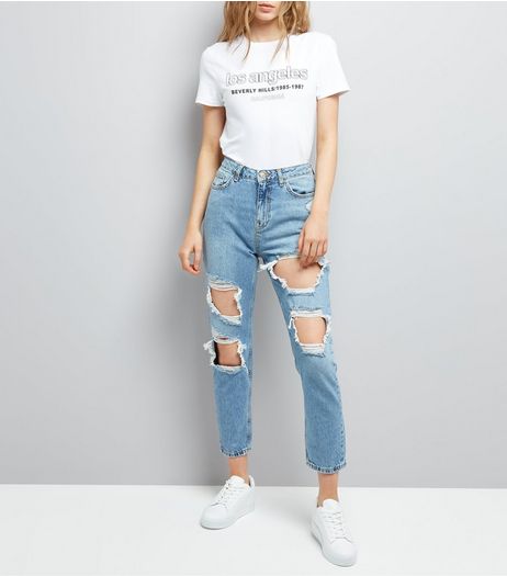 Blue Ripped Tori Skinny Mom Jeans | New Look