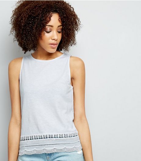 White Cut Out Lace Trim Sleeveless Top | New Look
