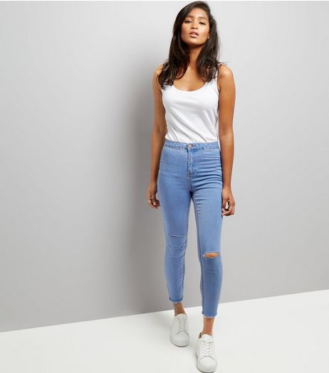 Blue Ripped knee Skinny Jeans | New Look