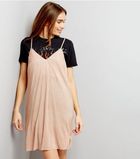 Shell Pink Textured Mini Slip Dress | New Look