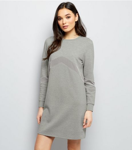 Grey Chevron Velvet Panel T-Shirt Dress | New Look