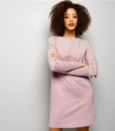 Shell Pink Chevron Panel T-Shirt Dress | New Look