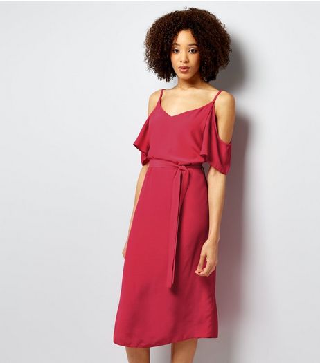 Bright Pink Cold Shoulder Midi Slip Dress | New Look