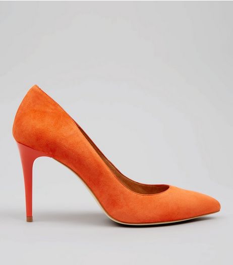 Orange Suede Pointed Matte Heels | New Look