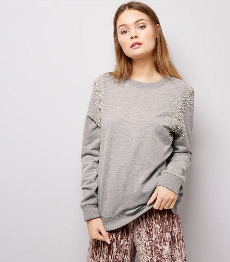 Anita and Green Grey Embellished Shoulder Sweater | New Look