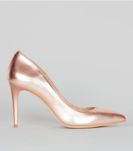 Rose Gold Leather Pointed Metal Heels | New Look