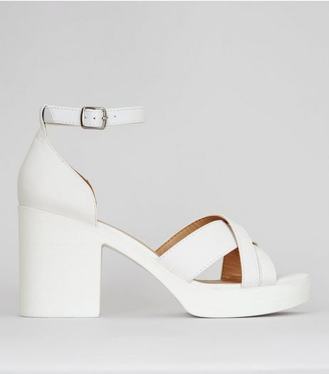 White Platform Cross Strap Heels | New Look