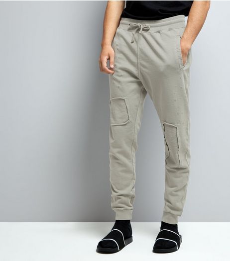 Stone Patch Detail Ripped Joggers | New Look