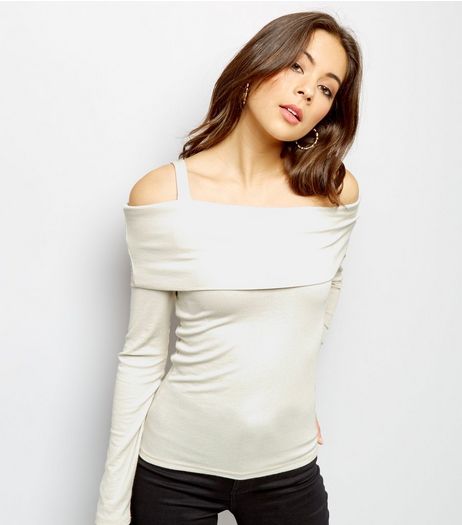 Cream Fold Over Bardot Neck Top | New Look
