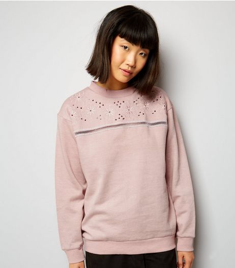 Parisian Shell Pink Floral Embroidered Cut Out Jumper | New Look