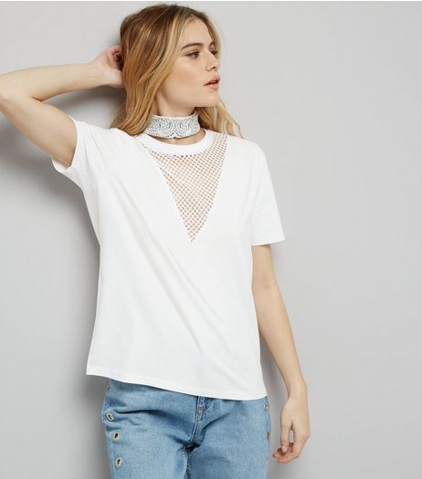 White Mesh Panel T-Shirt | New Look