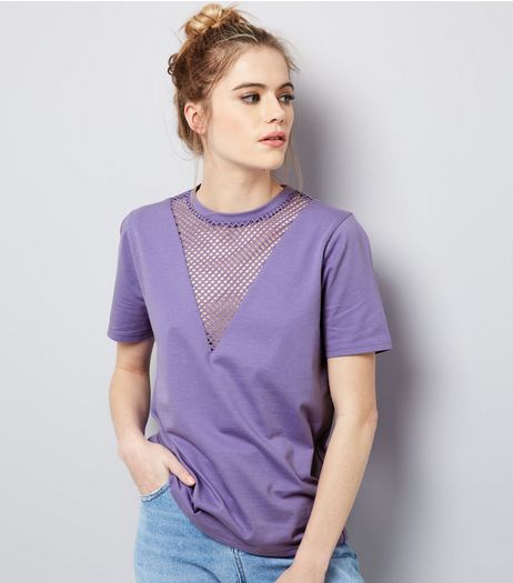 Purple Mesh Panel T-Shirt | New Look