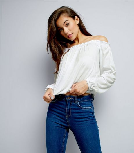 White Bardot Neck Long Sleeve Top | New Look