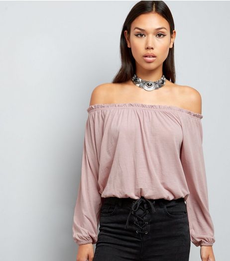 Pink Bardot Neck Long Sleeve Top | New Look