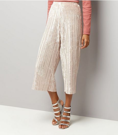 Petite Shell Pink Pleated Velvet Culottes | New Look