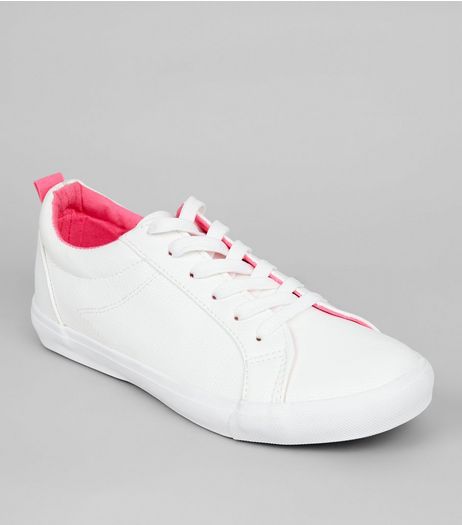 White Contrast Lining Lace Up Trainers | New Look