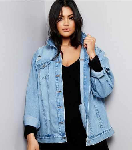 Curves Blue Ripped Oversized Denim Jacket | New Look